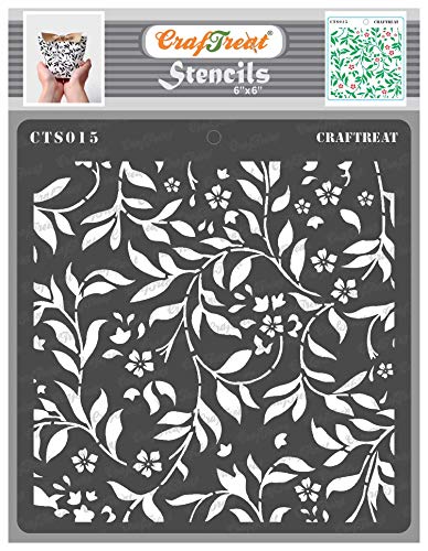 CrafTreat Leaf Stencils for Crafts Reusable - Flourish Background Stencil - Size: 15 x 15 cm - Leaf and Flower Stencils for Furniture Painting - Leaf Stencils for Crafting - Fern Leaf Stencil von CrafTreat