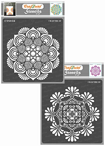 CrafTreat Mandala Stencils for Crafts Reusable Vintage - Mandala I and II (2Pcs) - Size: 15x15 cms - Mandala Flower Stencils for Furniture Painting - Lotus Flower Mandala Stencil for Painting von CrafTreat