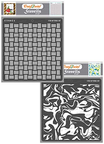 CrafTreat Pattern Stencils for Crafts Reusable Vintage - Basket Weave Stencil and Marble Stencil (2 pcs) - Size: 15 x 15 cm - Texture Stencils for Airbrushing - Patterned Stencils for Painting von CrafTreat