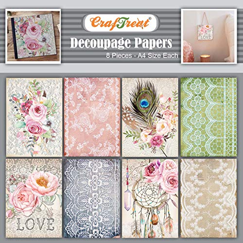 CrafTreat decoupage papier für Möbel - decoupage papier blumen - Rosen Decoupage-Papier (21 cm x 29,7 cm) 8 Blatt - reispapier decoupage-decoupage papier vintage-Decopatch-Papier-scrapbooking papier von CrafTreat