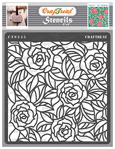 CrafTreat Rose Flower Stencils for Painting on Wood, Canvas, Paper, Fabric, Floor, Wall and Tile -Rose with Leaf Background - 6x6 Inches - Reusable DIY Art and Craft Stencils for Painting Flowers von CrafTreat