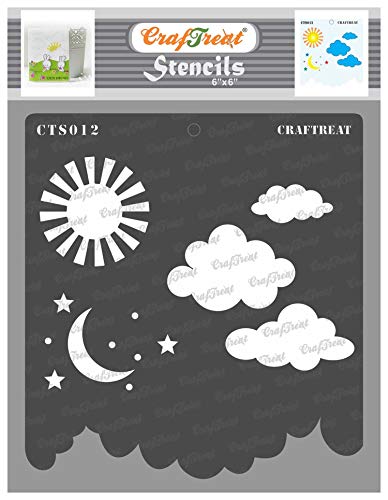 `CrafTreat Star Stencils for Painting on Wood, Canvas, Paper, Fabric, Floor, Wall and Tile - Clouds and Stars - Size: 15 x 15 cm - Reusable DIY Art and Craft Stencils - Sun Moon and Stars Stencil von CrafTreat