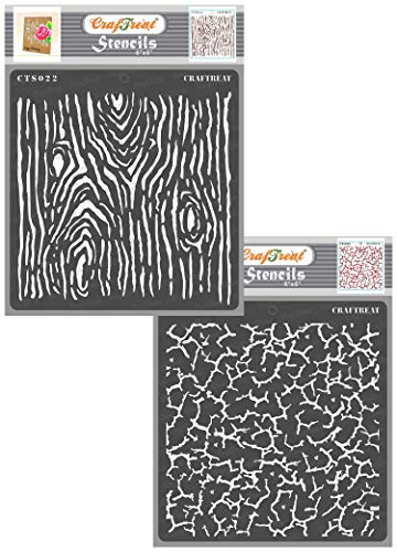 CrafTreat Texture Stencils - Wood Grain, Crinkle (15 cm x 15 cm) (2 Pieces) Reusable Stencils for Painting on Wood, Canvas, Paper, Fabric, Floor, Wall and Tiles DIY Art von CrafTreat