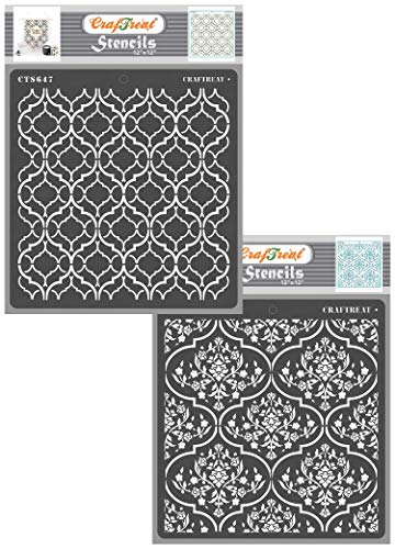 CrafTreat Trellis Stencils for Painting on Wood, Trellis in and Flower Trellis 30.5 x cm 2 Pieces Moroccan Trellis Stencil for Furniture Painting Background Stencils Scrapbooking von CrafTreat