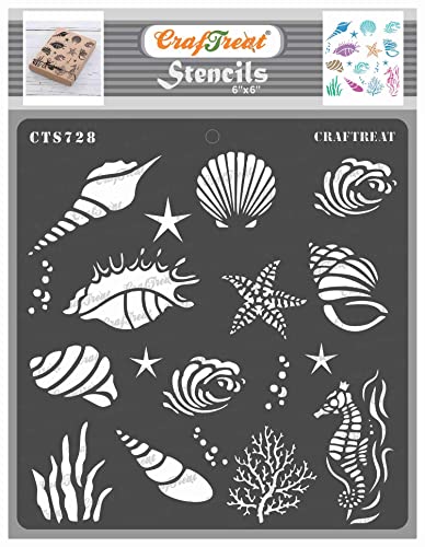 CrafTreat Wiederverwendbare Muschelschablonen zum Malen auf Holz – Unter dem Meer-Schablone – 15,2 x 15,2 cm – Korallen-Schablonen zum Malen auf Stoff – Strand-Schablonen zum Malen auf Leinwand von CrafTreat