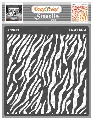 CrafTreat Wiederverwendbare Zebra-Druck-Schablone zum Basteln im Vintage-Stil – Zebra-Haut – 15,2 x 15,2 cm – Zebra-Muster-Schablone für Möbelmalerei – Tierdruck-Schablonen zum Malen auf Stoff von CrafTreat