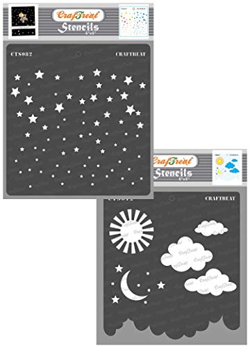 CrafTreat Wolken und Sterne,Sternenklarer Himmel,Landscapes,Blätter,Branch Stencil-(15cms x 15cms) (2Stück)- stencil schablonen blätter wiederverwendbare schablonen für Malen auf Holz-DIY-Kunst von CrafTreat