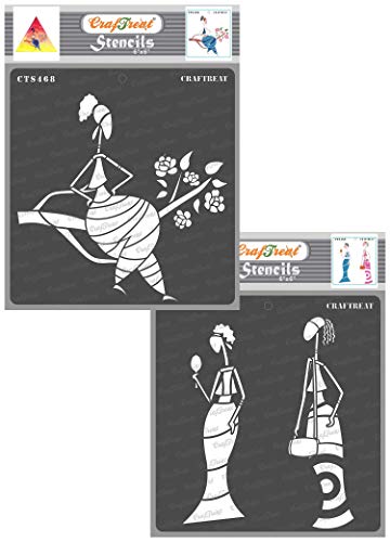 CrafTreat Women Stencils for Painting on Wood, Canvas, Paper, Fabric, Wall - a Branch Sitting and Beauty Awareness (15cm x 15cm) (2 Pack) Reusable DIY Stencils for Home Decoration von CrafTreat