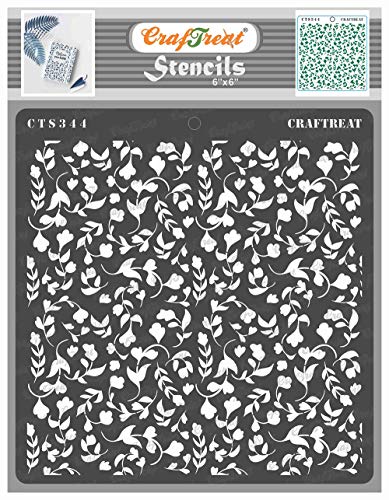 CrafTreat Flourish Stencils for Painting on Wood, Canvas, Paper, Fabric, Floor, Wall and Tile - Foliage 2 - Size: 15x15 cms - Reusable DIY Art and Craft Stencils for Painting Flowers von CrafTreat