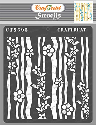 CrafTreat wiederverwendbare Streifenschablonen zum Bemalen von Wänden und Fliesen – Streifen und Blumen – 15,2 x 15,2 cm – Hintergrundschablonen für die Kartenherstellung – Blumenmuster-Schablone von CrafTreat