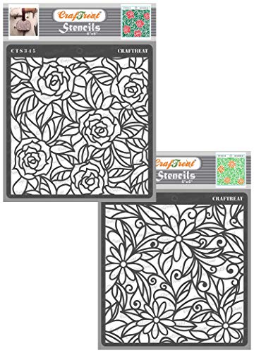 CrafTreat blumen schablonen zum malen An leinwand, holz, papier kunst, wand, boden und scrapbook zubehör-6X6inches-2Pcs-wiederverwendbar rose & Daisy Hintergrund Stencil - bullet journal schablonen von CrafTreat