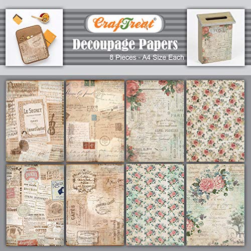 CrafTreat decoupage papier für Möbel - decoupage papier blumen - Französischer Hintergrund (21 cm x 29,7 cm) 8 Blatt - reispapier decoupage - decoupage papier vintage - Decopatch-Papier - scrapbooking von CrafTreat