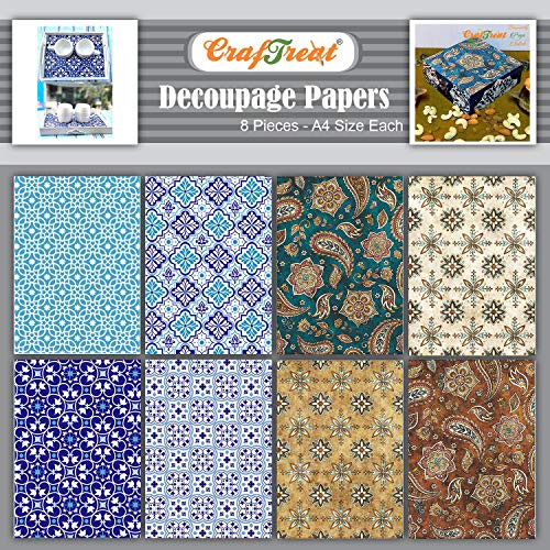 CrafTreat decoupage papier für Möbel - Marokkanisches und reines Paisley(21 cm x 29,7 cm) 8 Blatt - reispapier decoupage - decoupage papier vintage - Decopatch-Papier - decoupage - scrapbooking papier von CrafTreat