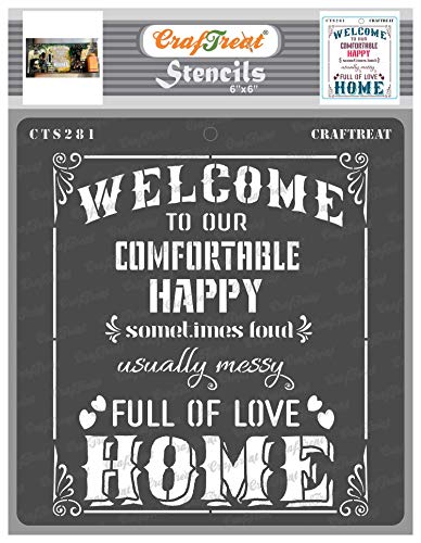 CrafTreat wiederverwendbare „Welcome Home“-Schablone zum Malen auf Holz, Wand und Fliesen – 15,2 x 15,2 cm – Wandschablonen zum Basteln – Happy Quotes-Schablonen zum Malen – Spruch-Schablonen von CrafTreat