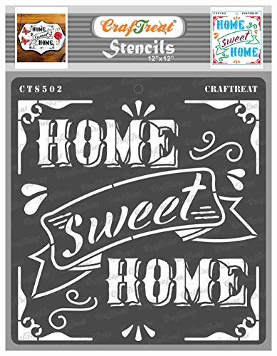 CrafTreat wiederverwendbare Heimschablonen zum Malen auf Holz, Wänden und Fliesen – Home Sweet Home 1 – 30,5 x 30,5 cm – DIY-Kunst- und Bastelschablonen für Heimdekoration – Zitat-Schablonen von CrafTreat