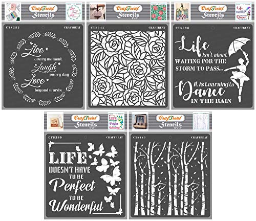 CrafTreat wiederverwendbare Zitat-Schablonen zum Malen auf Holz, Leinwand – Life Quotes Pack – 5 Stück – 15,2 x 15,2 cm – DIY-Kunst- und Bastelschablonen für Heimdekoration von CrafTreat