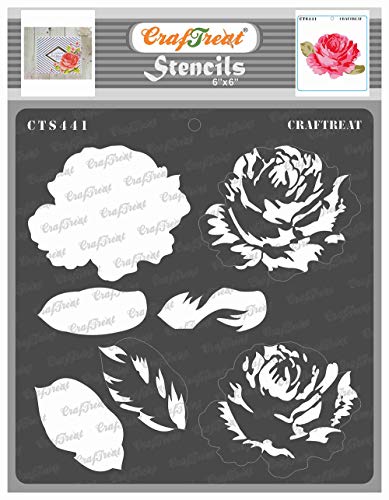 CrafTreat wiederverwendbare geschichtete Rosenblüten-Schablonen zum Malen auf Holz, Stoff und Boden – geschichtete Rose 3 – 15,2 x 15,2 cm – DIY-Kunst- und Bastelschablonen von CrafTreat