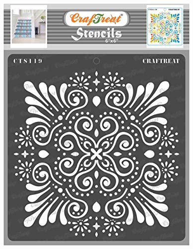 CrafTreat wiederverwendbare verzierte Schablonen zum Basteln im Vintage-Stil – verzierte Hintergrundschablone – Größe 15,2 x 15,2 cm – Floruish-Schablonen für Möbelmalerei – Mandala-Blumen-Schablonen von CrafTreat