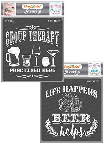 Craftreat Beer Stencils for Painting on Wood - Group Therapy and Beer Helps Quote Stencil -2 Pieces-Size:15 x 15 cm -DIY Home Decor Stencils with Quotes-Beer Mug Stencil Quotes for Painting on Wood von CrafTreat