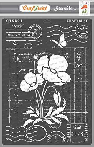Paper, Fabric and Tiles - Ledger Poppy - A4 Size - Reusable DIY Art and Craft Stencils for Mixed Media Art - Poppy Stencils for Painting on Wood von CrafTreat