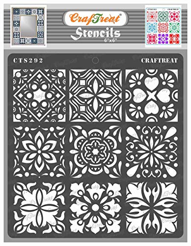 Wiederverwendbare Fliesenschablonen von CrafTreat zum Bemalen von Wänden und Fliesen – Mini-Fliesen – 15,2 x 15,2 cm – DIY-Kunst- und Bastelschablonen – Bodenfliesen-Schablone – Mandala-Schablone von CrafTreat