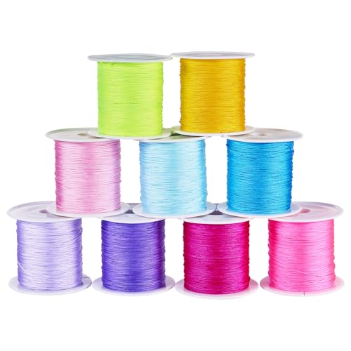 Crafans 0,4 mm Nylonschnüre aus Nylon, Schmuckschnüre, chinesische Knoten, 9 Farben, geflochtenes Faden, Perlenschnüre, Rattail-Fäden für Bastelarbeiten, Perlen, Schmuckherstellung von Crafans