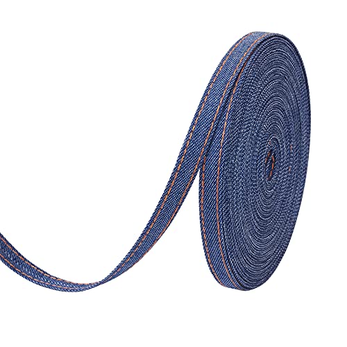 Crafans 10 Meter Denim-Bänder, 1 cm breit, Stoffstoff, Nähen, Denimband, blaues Jeansband für DIY, Handwerk, Stirnband, Nähen, Projekt, Kleidungszubehör, Marineblau von Crafans