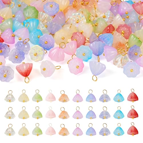 Crafans 100 Stück Lotusblumen-Charms, handgefertigte Lous Pod, Lampwork-Charms, baumelnde Charms mit goldener Schlaufe für DIY-Ohrringe, Halsketten, Schmuckherstellung von Crafans