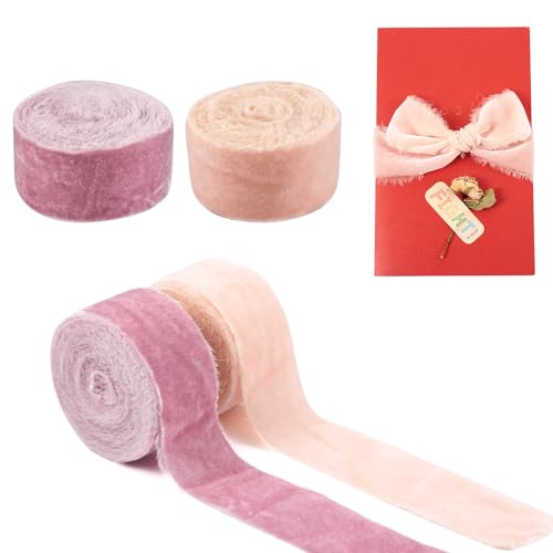 Crafans 2 Rollen Samtbänder mit rohem Rand, Hochzeitsband, 38 mm breit, ausgefranste Samtbänder, Stoffbänder für Schleifen, Geschenkverpackungen, Blumenstrauß, Hochzeit, Party, Hausdekoration von Crafans