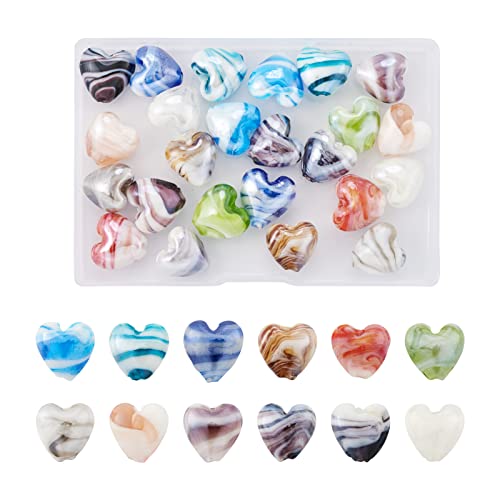 Crafans 24 Stück Herz-Perlen, handgefertigt, Lampwork-Glas, Liebesherz-Perlen, 15,5–16 mm, für Bastelarbeiten, Ohrringe, Armbänder, Halsketten, Schmuckherstellung von Crafans