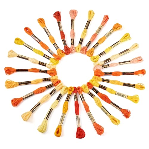 Crafans 25 Bündel orangefarbene Stickgarne, 1 mm Polyester-Stickgarn, farbige Schnur, Großpackung, Kreuzstichgarne zum Sticken, Nähen auf Projekten von Crafans