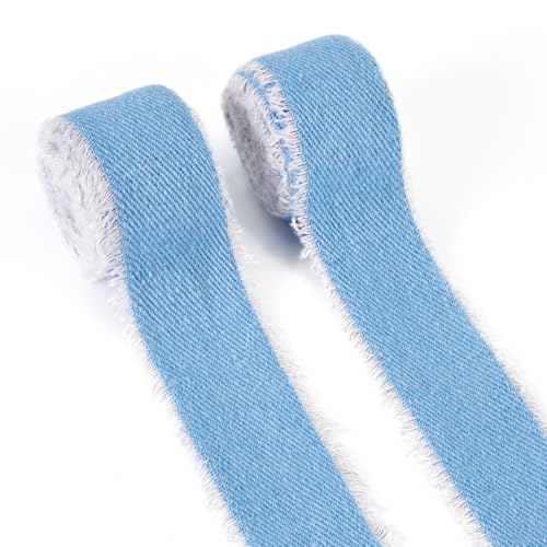 Crafans 25 mm breit Raw Edged Denim Bänder Stoff Denim Ribbon Denim Streifen für DIY Schleife Haarband Nähen auf Projekt Kleidung Zubehör, Stahlblau von Crafans