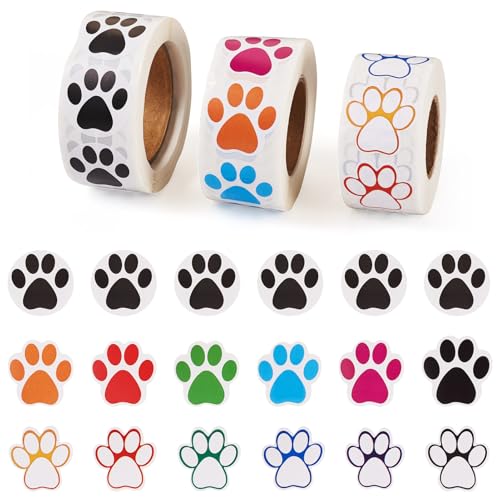 Crafans 3 Rollen Pfotenabdruck Klebepapier Aufkleber Katze Pfotenabdruck Klebeband Niedliche Tierpfotenabdruck Selbstklebende Aufkleber Niedliche Etiketten Tag-Aufkleber Dekoration DIY von Crafans