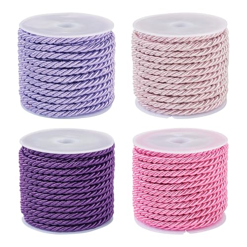 Crafans 3 mm Polyester gedrehte Schnüre 5 Meter glänzende Polyester-Seile dekorative Bindfäden Weihnachtsschnur-Sets zum Aufhängen von Dekorationen, Vorhängen, Raffhaltern, Taschen, Kordelzügen von Crafans