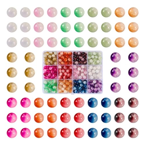 Crafans 300 Stück Crackle Glasperlen Imitation Jade Backen Bemalt Lose Abstandshalter Perlen Bunte Runde Glasperlen Bulk für DIY Armband Halskette Handwerk Schmuck Herstellung von Crafans