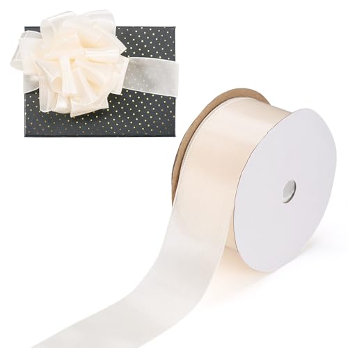 Crafans 38 mm breite Polyesterbänder, Fleckenbänder, Geschenkband, Stoffband, durchscheinend, für Geschenkverpackungen, Nähprojekte, Hochzeitsdekoration, Beige von Crafans