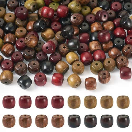 Crafans 40 g Säulen-Naturholzperlen, 8 mm, Sabdal-Holz, Bastelperlen, 4 Farben, Spalten, Holzperlen, Großpackung für Bastelbedarf, Armband, Schmuckherstellung von Crafans