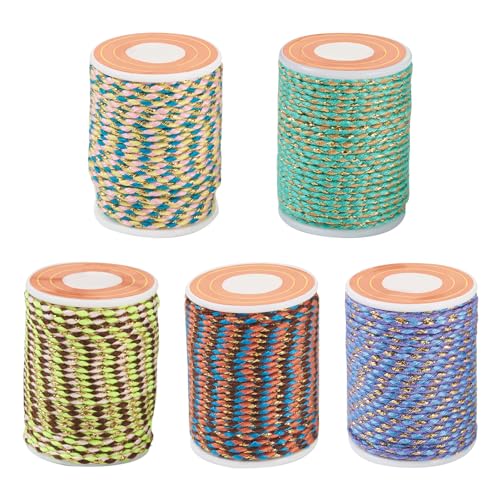 Crafans 5 Rollen 1,5 mm Polycotton geflochtenes Seil 4-lagige Schnur Strickschnüre Handgemachte Makramee Baumwollseile gedrehte Schnüre mit Spule für DIY Handwerk Stricken Wandaufhänger von Crafans