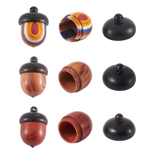 Crafans Eichel Anhänger aus Holz Eichel Box Anhänger Medaillon Halskette Anhänger Locket Dangle Anhänger mit bunten Growth Ring Mustern für DIY Schmuckherstellung von Crafans