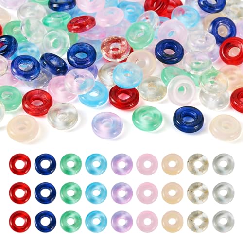 Crafans Glasperlen, europäische Glasperlen, Donut-Form, großes Loch, transparente Glasperlen, lose Abstandshalter, Perlen für DIY-Armbänder, Halsketten, Schmuckherstellung, 90 Stück von Crafans