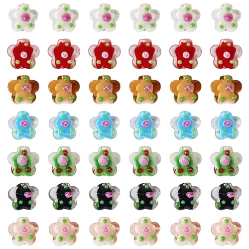 Crafans Lampwork-Blumen-Abstandshalter-Perlen, 7 Farben, transparent, Pflaumenblüte, handgefertigt, holprige Lampwork-Perlen für DIY-Armbänder, Halsketten, Schmuckherstellung, 42 Stück von Crafans