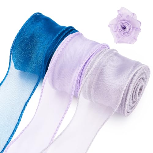 Crafans Organza-Chiffon-Bänder, schimmernd, durchscheinend, 3 Farben, Geschenkpapier, Bänder für Blumenstrauß, Hochzeitsschleifen, Party-Dekoration, 3 Rollen von Crafans