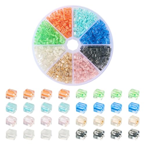 Crafans Quadratische Glasperlen, 120 g, 8 Farben, transparent, glänzend, quadratisches Loch, lose Abstandshalter, 4 mm, quadratische Glasperlen für DIY-Armbänder, Halsketten, Schmuckherstellung von Crafans