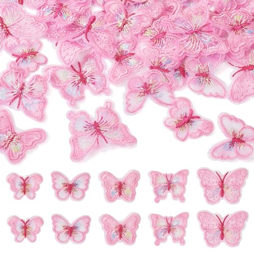 Crafans 40 Stück Schmetterlings-Spitzenaufnäher, Perlen-Rosa, Schmetterlings-Stickerei, Aufnäher, Abzeichen, Kleid, Nähen, Schmetterling, bestickte Applikation, Nähen, Handwerk für Nähprojekte von Crafans