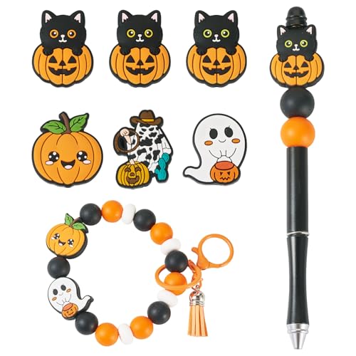 Crafans Silikonperlen für Halloween, Kürbis, Geist und Katze, Silikon-Abstandshalter, niedliche weiche Gummiperlen für DIY-Armbänder, Halsketten, Schlüsselanhänger, Schmuckherstellung, 6 Stück von Crafans