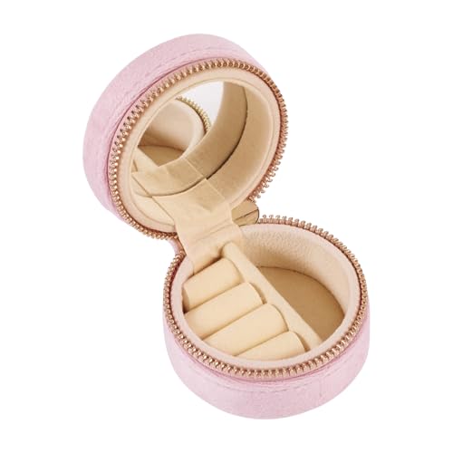 Crafans Tragbare Schmuckschatulle mit Spiegel, rund, Mini-Schmuckkästchen, Samt, für Reise, Ringe, Ohrringe, kleine Schmuckaufbewahrung, Reißverschluss-Boxen für Damen, Schmuck, Rosa Crafans Tragbare Schmuckschatulle mit Spiegel, rund, Mini-Schmuckkästchen, Samt, für Reise, Ringe, Ohrringe, kleine Schmuckaufbewahrung, Reißverschluss-Boxen für Damen, Schmuck, Rosa von Crafans