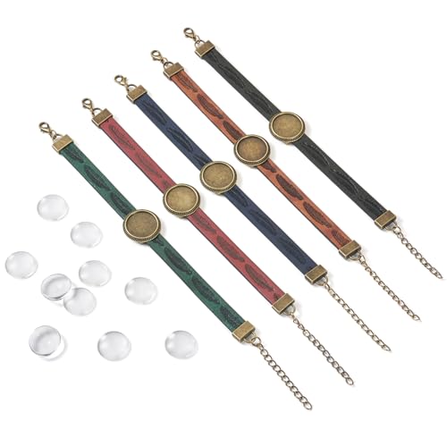 Crafans Vintage DIY Armbänder Making Kits Lederschnur mit Legierung Blank Base Transparent Glas Cabochons Leder DIY Armbänder Herstellung Kits für handgefertigte Handwerk Schmuckherstellung von Crafans