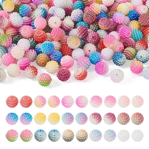 Crafans Waxberry Acrylperlen, 10 mm, Kunstperlen, Acrylperlen, Farbverlauf, rund, kombinierte Perlen, lose Abstandshalter für DIY-Schmuckherstellung, 150 Stück von Crafans