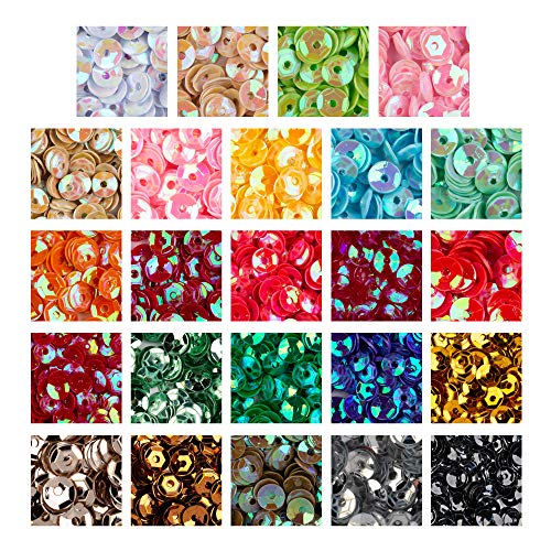 Crafare 4 mm lose Körbchen Pailletten 24 Farben 22000 Stück Regenbogen-Pailletten Bulk Irisierende Flitter Handwerk für Zuhause Urlaub DIY Kunst Handwerk von Crafare