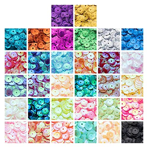 Crafare 6 mm lose Körbchen Pailletten 32 Farben 13000 Stück Regenbogen-Pailletten Bulk Irisierende Flitter Handwerk für Zuhause Urlaub DIY Kunst Handwerk von Crafare